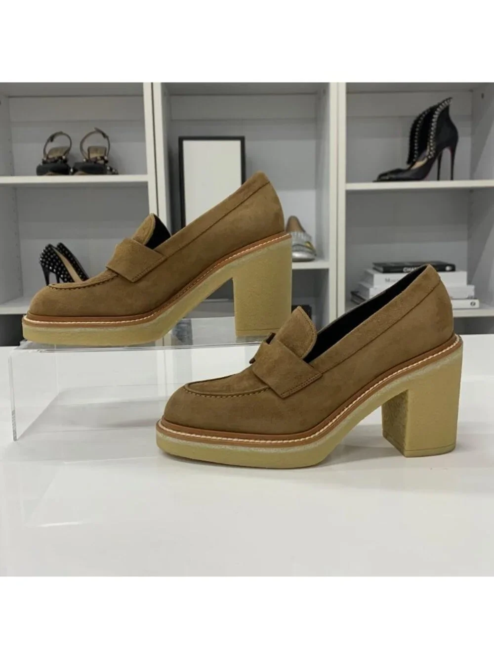Hermes Didi Suede Heels Loafers Brown